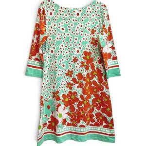 Barbara‎ Gerwit Floral Shift Dress L Mint Green Orange Resort Supra Cotton NWT